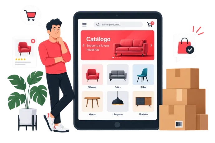 Catálogo de productos online, navegado desde una tablet